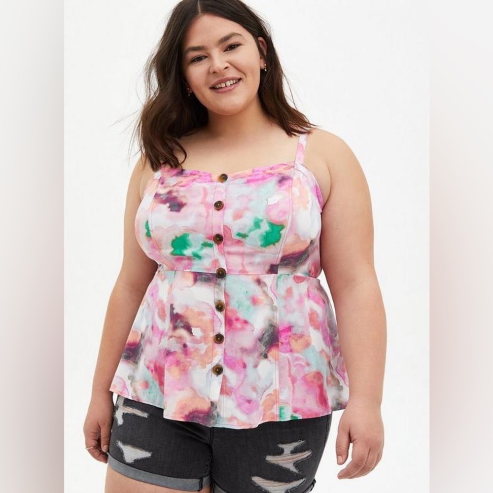 NWT Torrid Fit And Flare Rayon Twill Button-Front Tank Pink and Green 3XL.